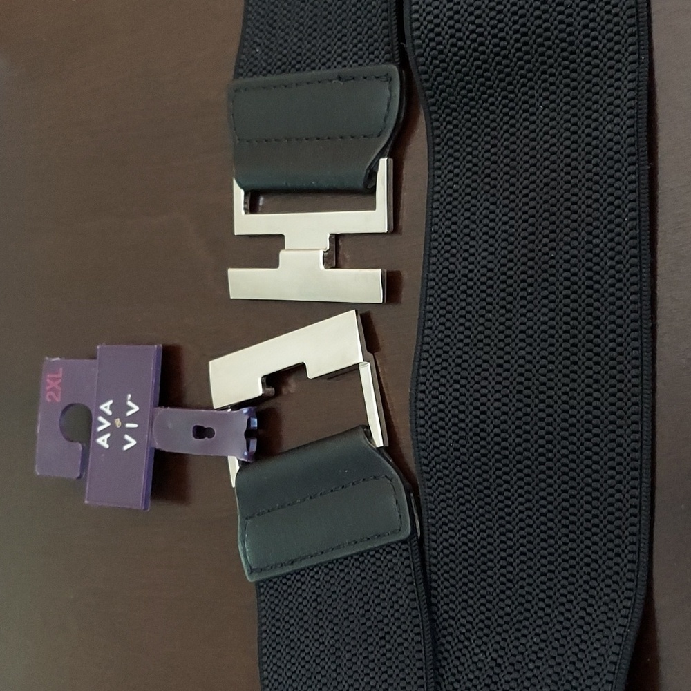 Ava & Viv Black Elasticized Belt w/ Silvertone Interlocking Closure Size 2X NWT - Picture 3 of 16